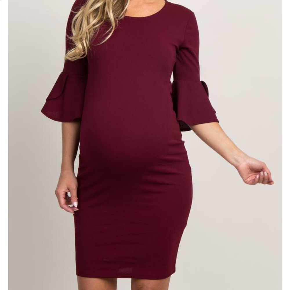 Pinkblush Maternity Ruffle Sleeve Burgundy Dress